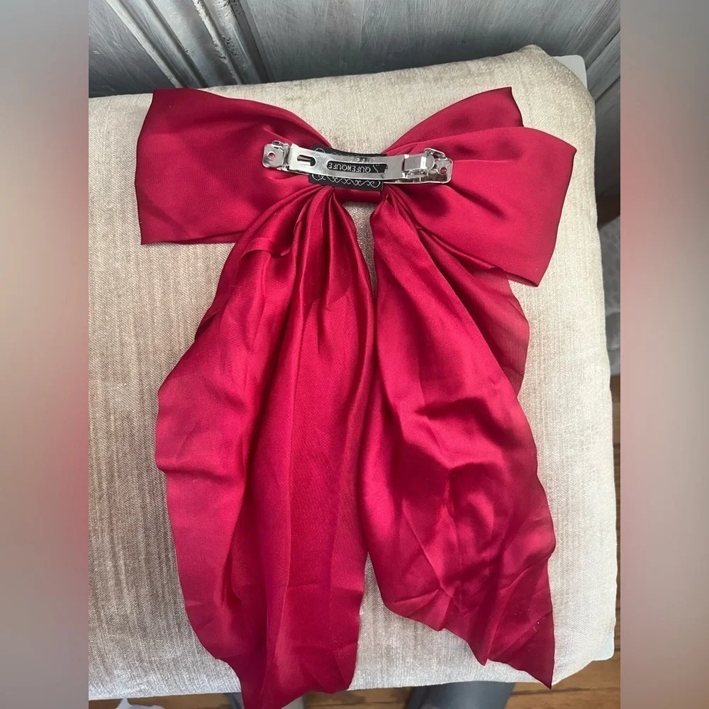 Elegant Red Satin large hair Bow barrette coquette fairycore sabrina carpenter